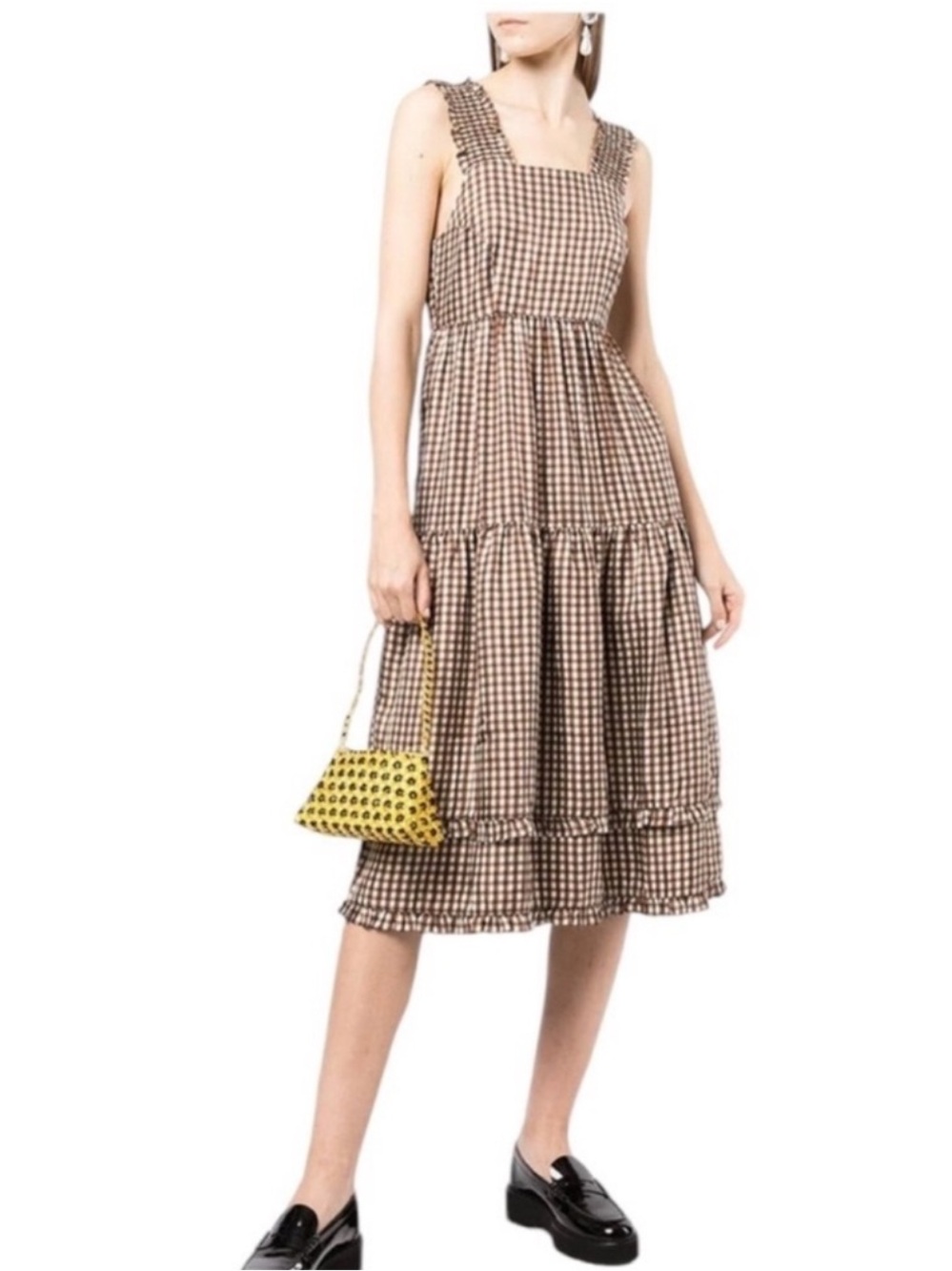Shrimps Luna Gingham 100% Silk Tiered Midi Dress size 12